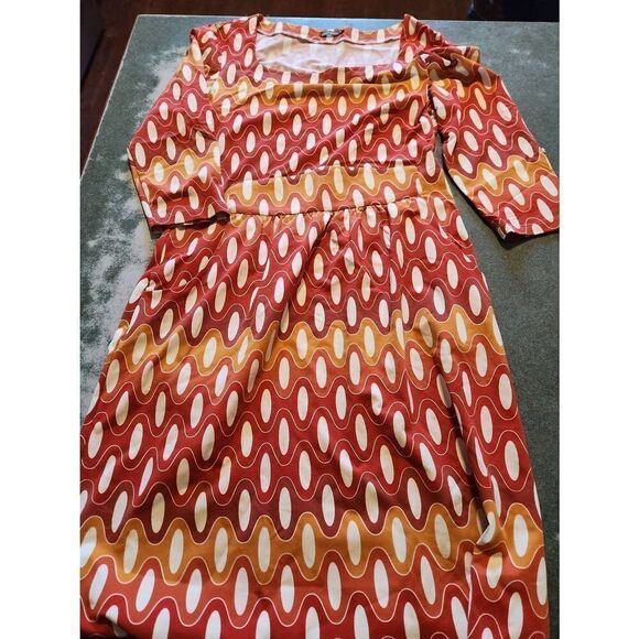 J Mclaughlin Womens Catalina Cloth Emma orange,red&white retro print Dress sz - Picture 1 of 3